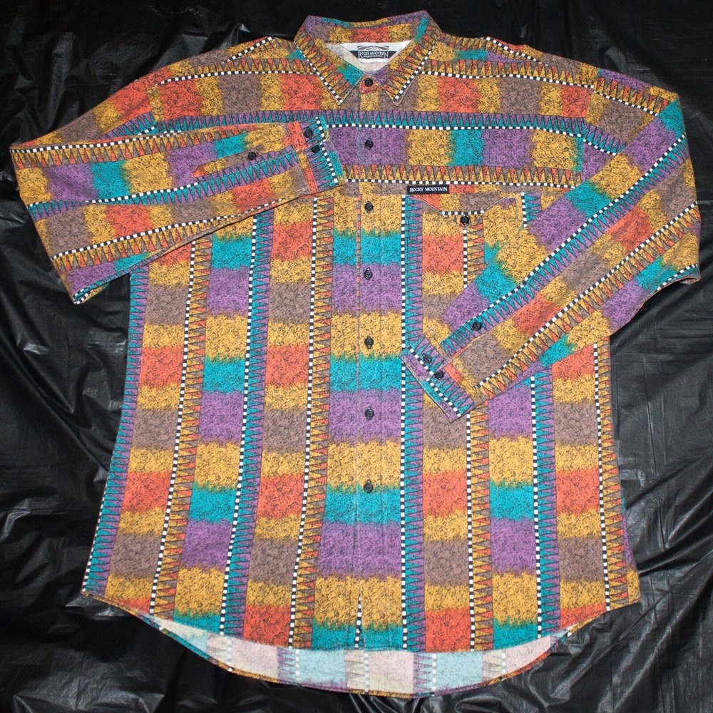 Rocky Mountain‎ Mens Long Sleeve Button Front Shirt Size Large Made in USA